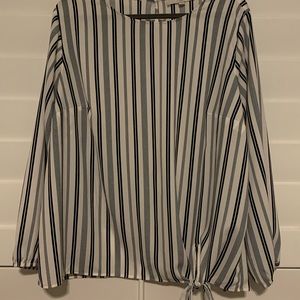 LOFT Striped Blouse with Tie at Waist